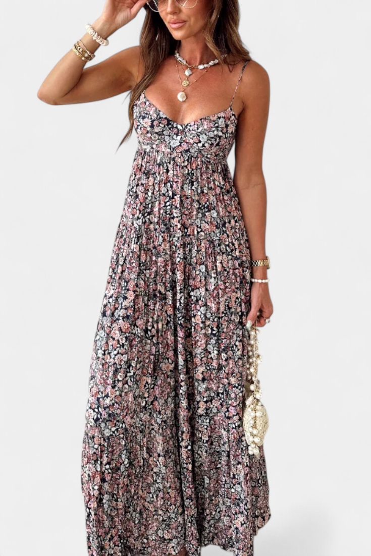 Vestido Maxi Floral Reyna con Espalda Descubierta