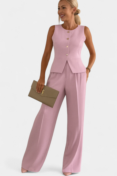 Conjunto Elegante Paloma de 2 Piezas: Blusa Sin Mangas y Pantalón Fluido