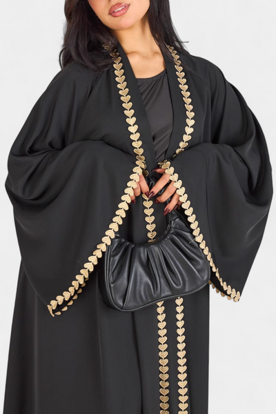 Abaya Fluida Ginebra con Elegante Bordado Dorado