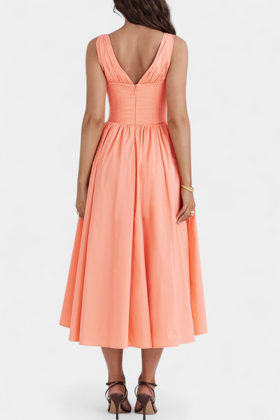 Vestido Midi Margie con Escote en V y Estampado Floral Romántico