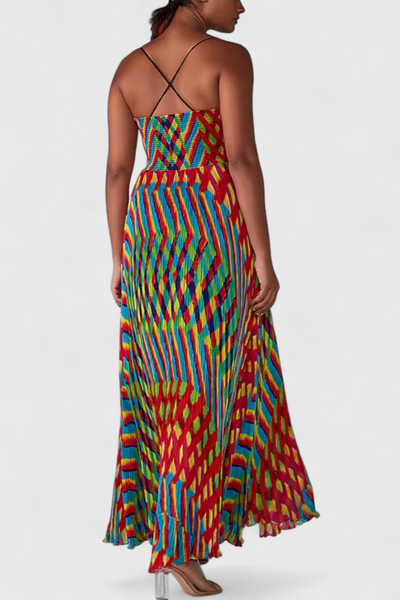 Vestido Maxi Janis con Estampado Artístico y Escote Halter en Forma de Corazón