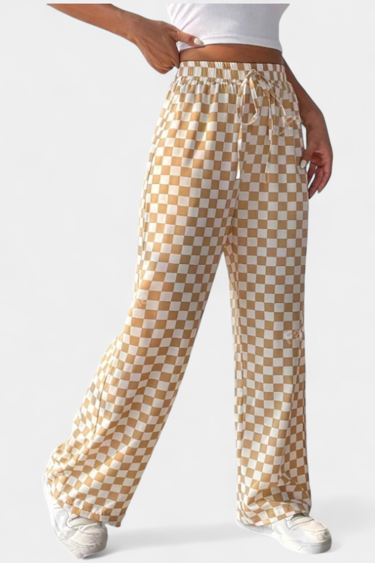 Hilaria Pantalones de Pierna Ancha con Diseño de Cuadros