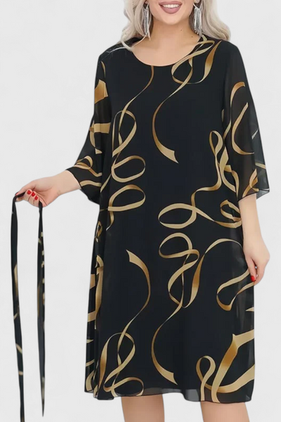 Ame Vestido Midi Estampado con Cinturón y Diseño Versátil