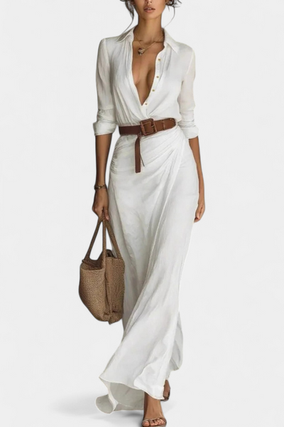 Souline Maxi Dress with Lapel and Long Sleeves