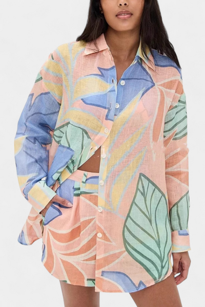 Lumina Conjunto Tropical: Camisa Suelta y Shorts de Cintura Alta