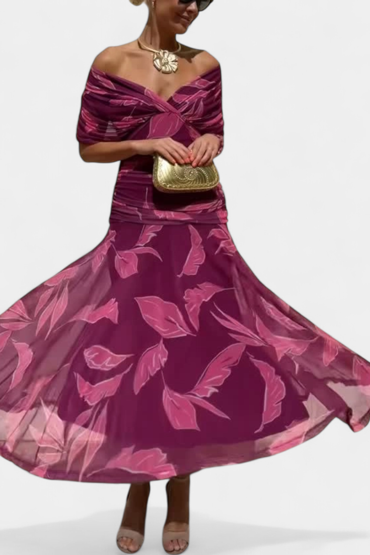 Vestido Largo Alondra con Estampado Floral y Escote en V