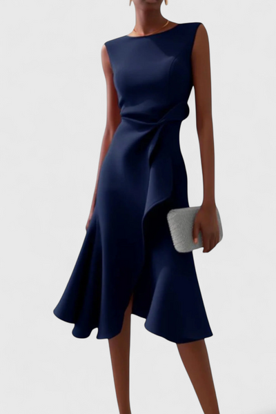 Vestido Midi Asimétrico Claudia con Drapeado Chic