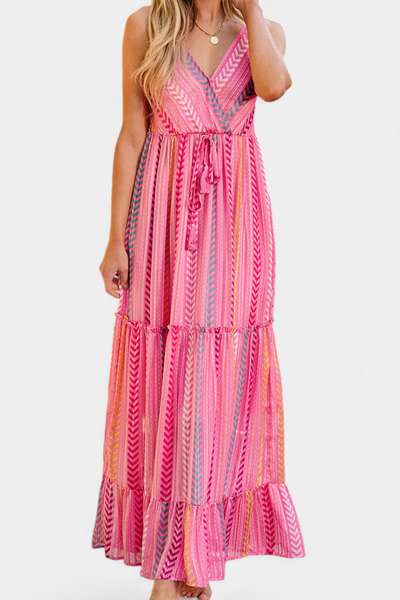 Asunción Vestido Largo Multicolor con Rayas Rosas