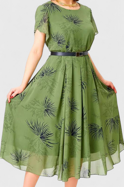 Lupita Vestido Midi Verde de Chiffon con Corte en A