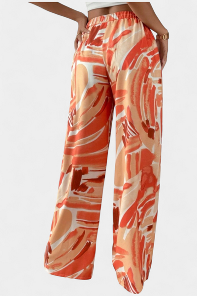 Senda Pantalones de Pierna Ancha con Diseño Abstracto