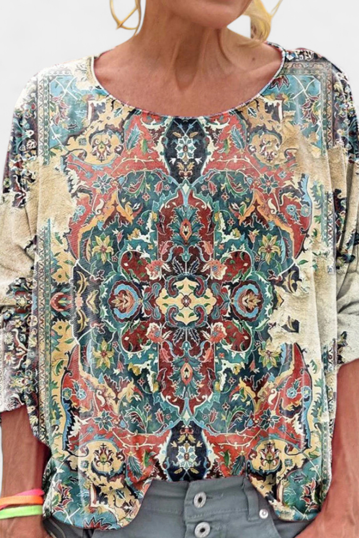 Blusa Holgada Omari con Estampado Bohemio Retro