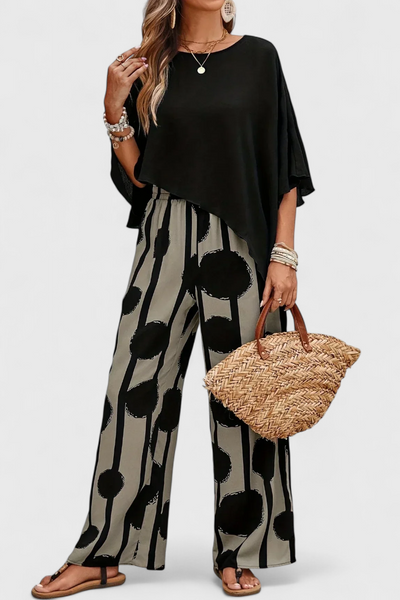 Aleida Conjunto Asimétrico: Top y Pantalón con Estampado