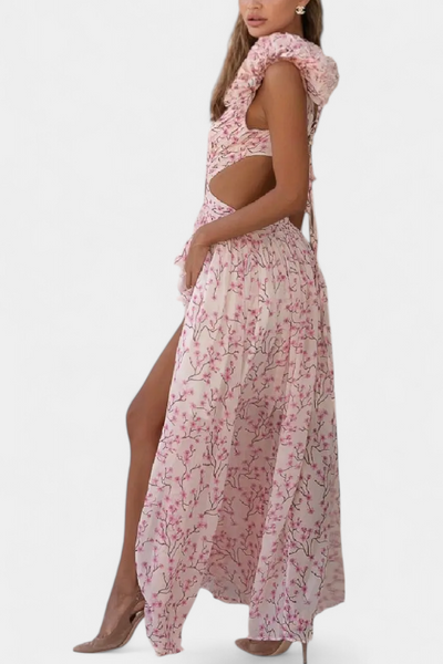 Zuleika Vestido de Chifón con Volantes y Aberturas Lateral