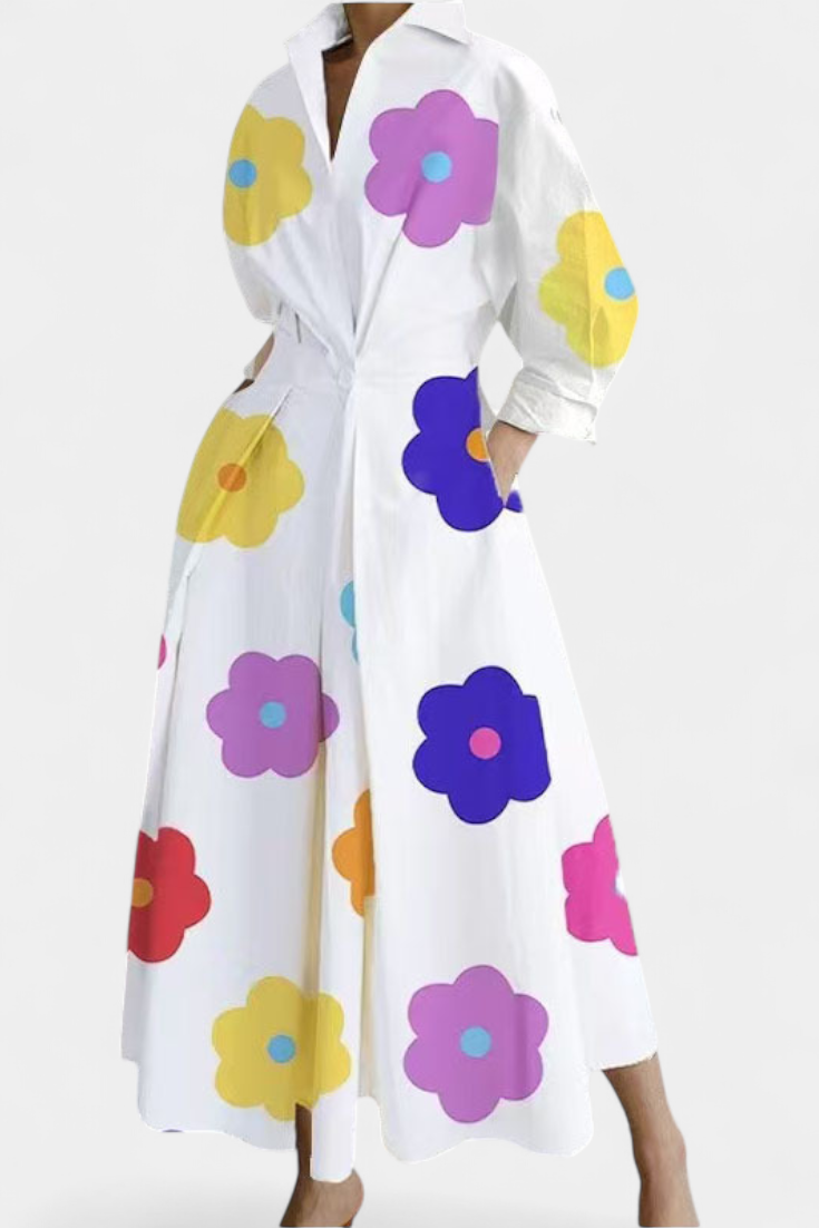 Miriam Vestido Maxi Retro de Manga Larga
