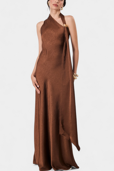 Vestido Largo Asimétrico Robina en Color Bronce