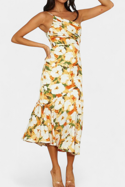 Vestido Asimétrico de Un Hombro Reya con Diseño Floral