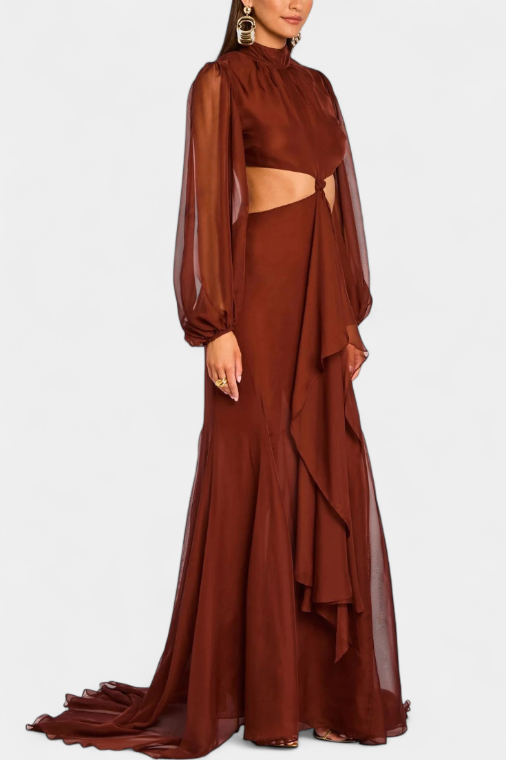 Vestido Maxi Delanie con Cutouts y Volantes Espectaculares