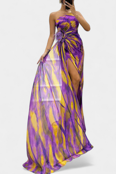 Aylin Vestido Maxi Asimétrico con Estampado Colorido