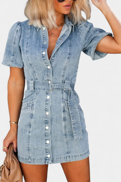 Orlena Mini Vestido de Denim Desgastado