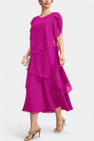 Cornelia Vestido Asimétrico de Chiffon con Silueta Ligera