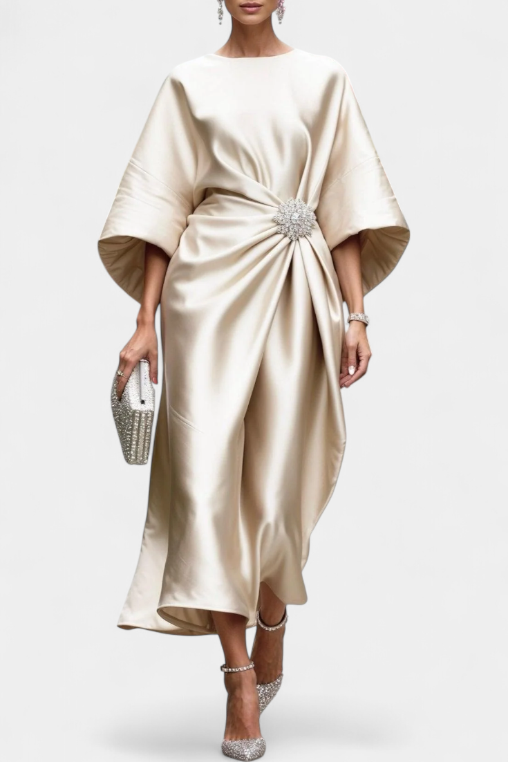 Luxe Brillante Vestido Largo de Satén Ubelia