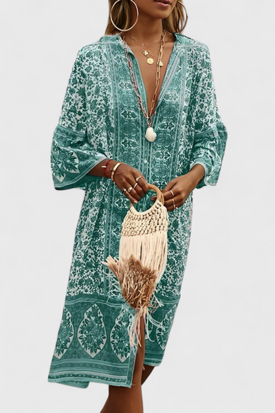 Chinara Vestido Largo Boho con Bordado Étnico y Corte Suelto
