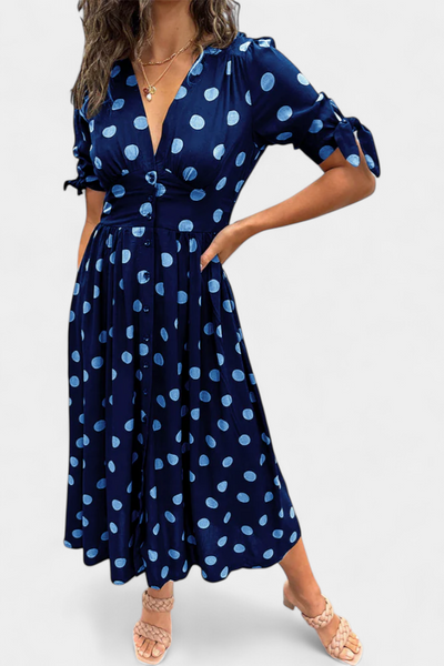 Lizzie Vestido Midi de Lunares con Escote en V