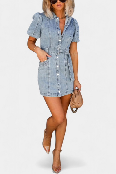 Orlena Mini Vestido de Denim Desgastado