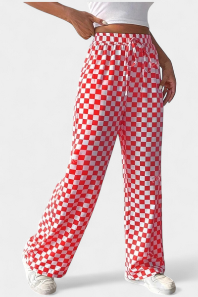 Hilaria Pantalones de Pierna Ancha con Diseño de Cuadros