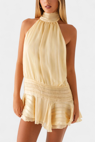 Vestido Mini Azucena con Espalda Descubierta y Cintura Plisada