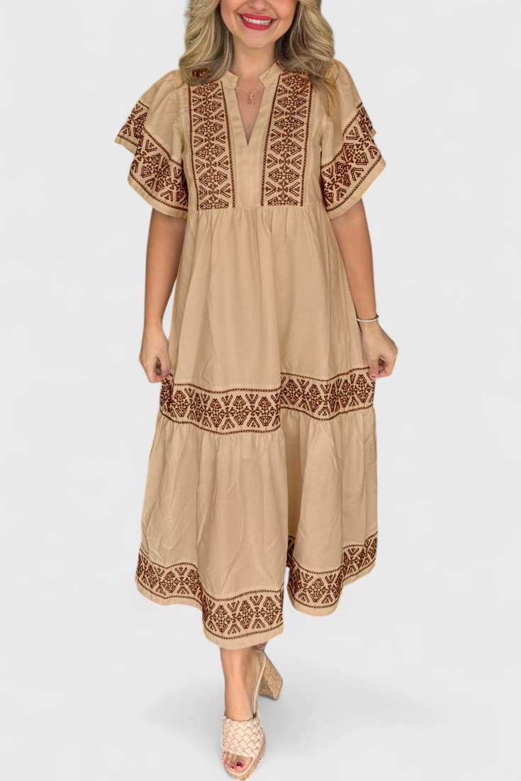 Vestido Maxi Boho Allona con Escote en V y Corte Suelto