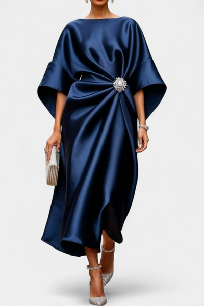 Luxe Brillante Vestido Largo de Satén Ubelia