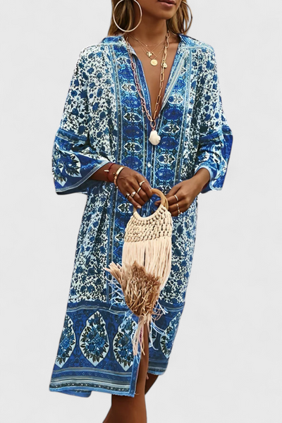 Chinara Vestido Largo Boho con Bordado Étnico y Corte Suelto