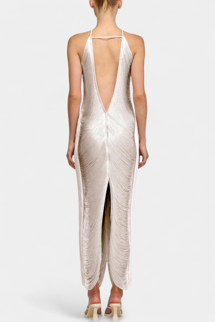 Vestido Halter Jianna con Flecos de Metal