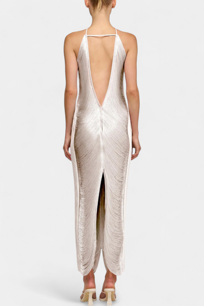 Vestido Halter Jianna con Flecos de Metal