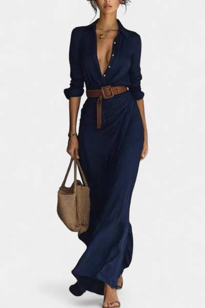 Souline Maxi Dress with Lapel and Long Sleeves