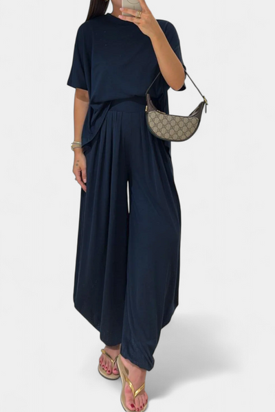 Conjunto Casual Trista: Top Suave y Pantalones de Pierna Ancha