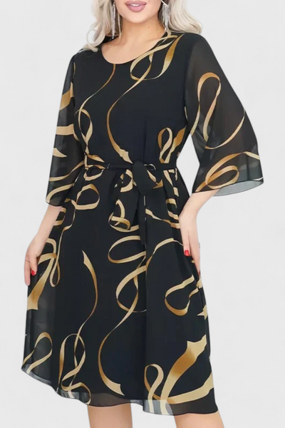 Ame Vestido Midi Estampado con Cinturón y Diseño Versátil