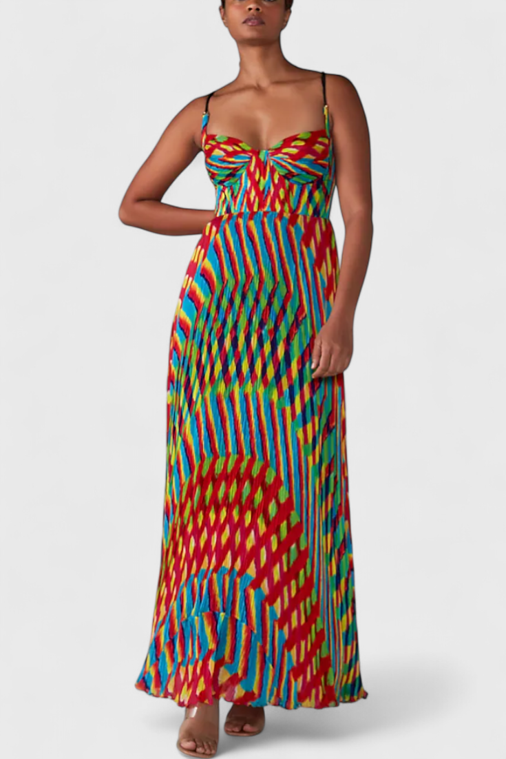 Vestido Maxi Janis con Estampado Artístico y Escote Halter en Forma de Corazón