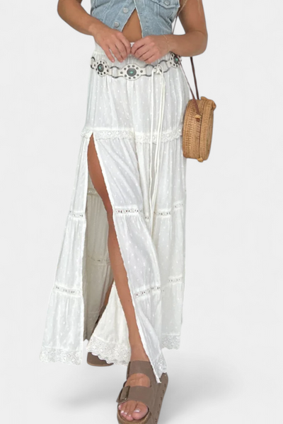 Falda Maxi Boho Dola con Encaje y Abertura Delantera