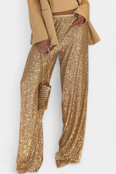 Elva Pantalones Holgados de Cintura Alta con Lentejuelas