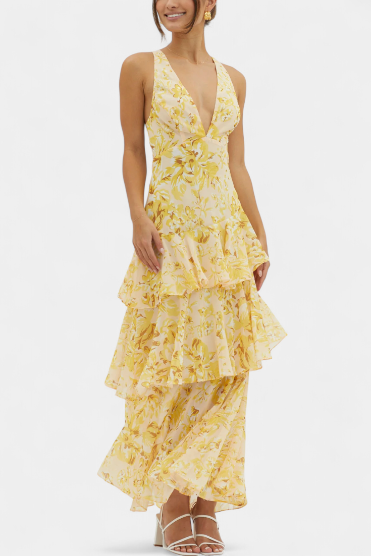 Domenica Vestido de Gasa con Escote en V y Capas Sueltas