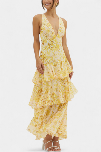 Domenica Vestido de Gasa con Escote en V y Capas Sueltas