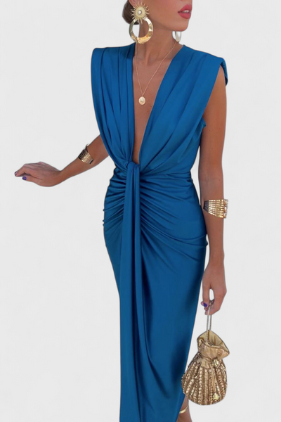 Lakisha Vestido Midi Ajustado con Escote Profundo