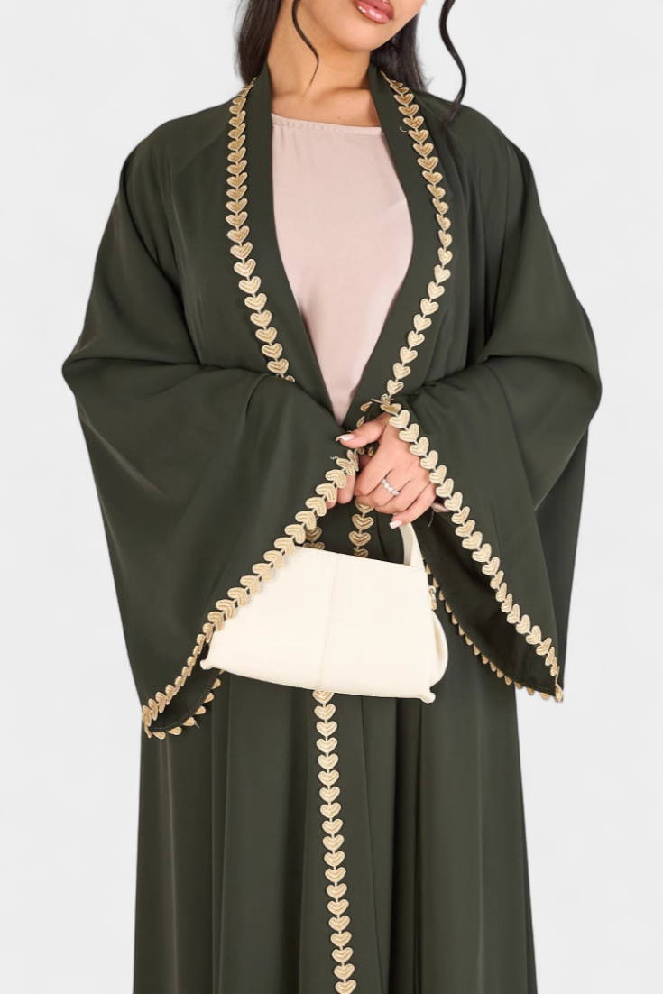 Abaya Fluida Ginebra con Elegante Bordado Dorado