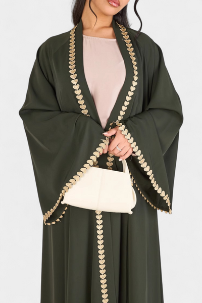 Abaya Fluida Ginebra con Elegante Bordado Dorado
