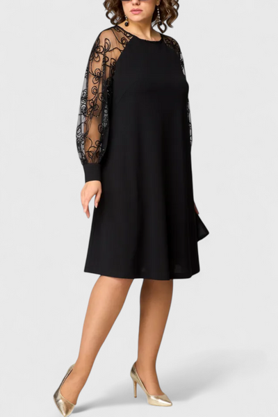Vestido de Encaje Bellezza con Mangas Largas y Escote Redondo