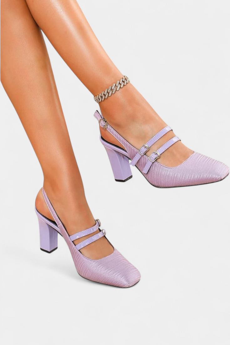 Tacones Satinados Orlanda con Doble Tira y Correa en el Tobillo