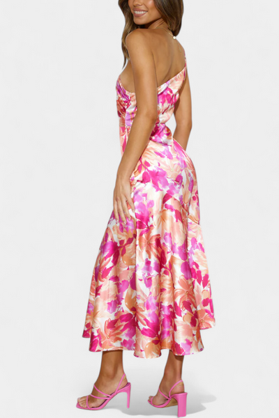 Vestido Asimétrico de Un Hombro Reya con Diseño Floral