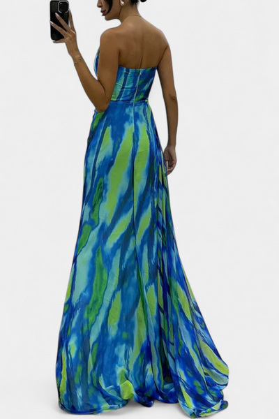 Aylin Vestido Maxi Asimétrico con Estampado Colorido